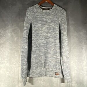 Superdry Premium Knit Long Sleeve Shirt L Gray Woven Sweater Hiking Activewear